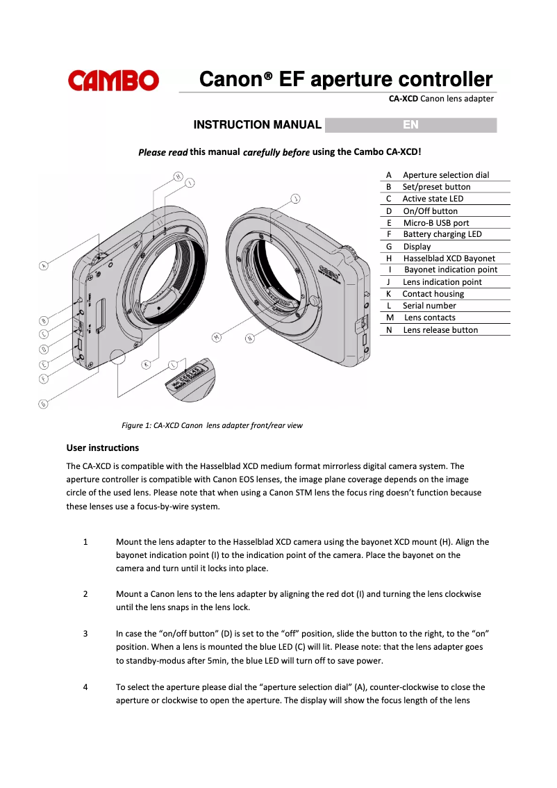 Page n°1 - Manuel utilisateur Cambo CA-XCD