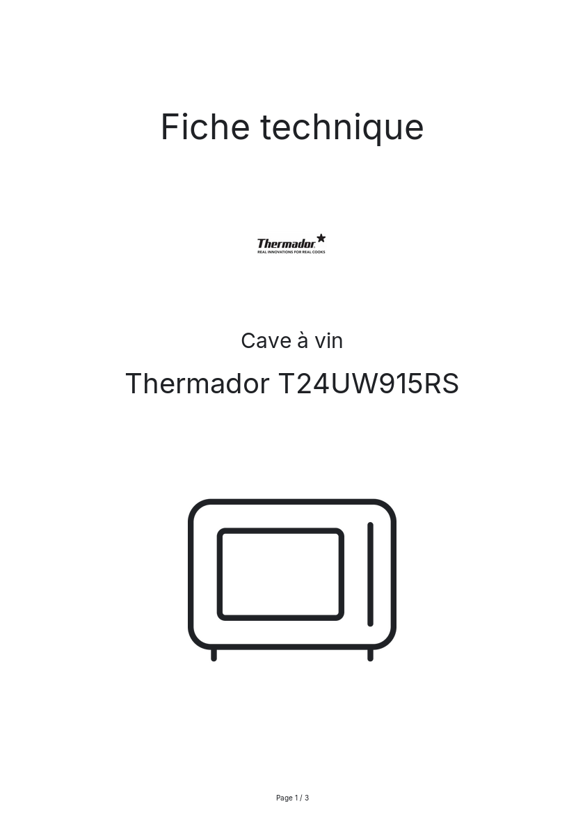 Page n°1 - Fiche technique Thermador T24UW915RS