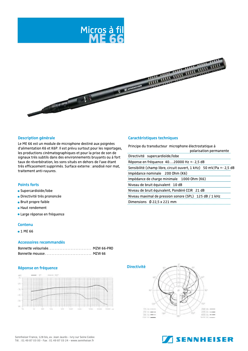 Page 1 de la notice Fiche technique Sennheiser ME 66