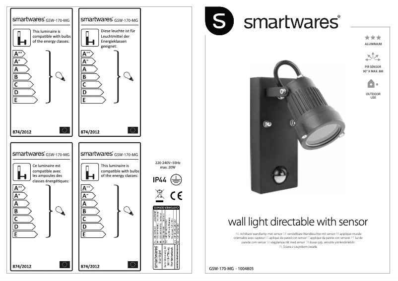 Page 1 de la notice Manuel utilisateur Smartwares GSW-170-MG