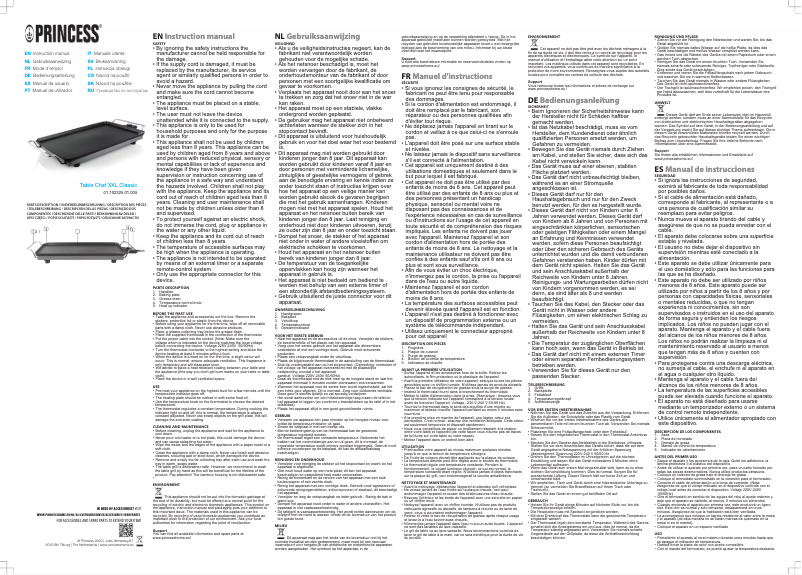 Page 1 de la notice Manuel utilisateur Princess Table Chef XXL Classic