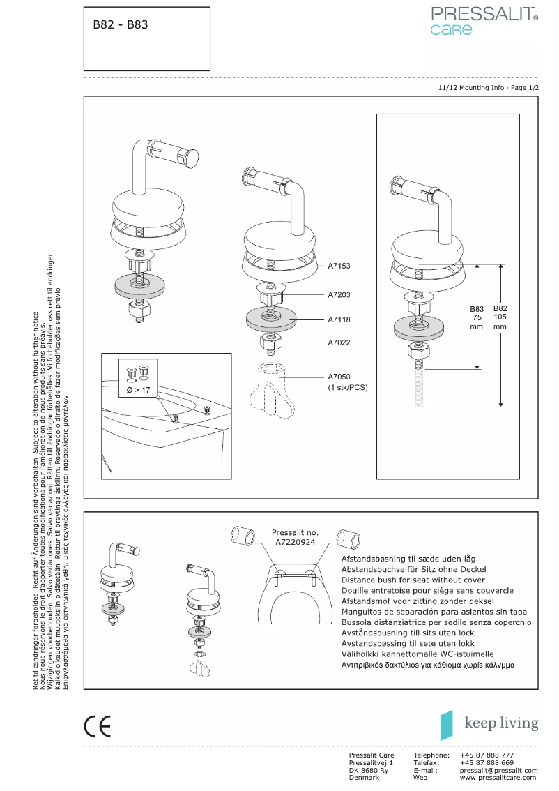 Page n°1 - Manuel utilisateur Pressalit Colani