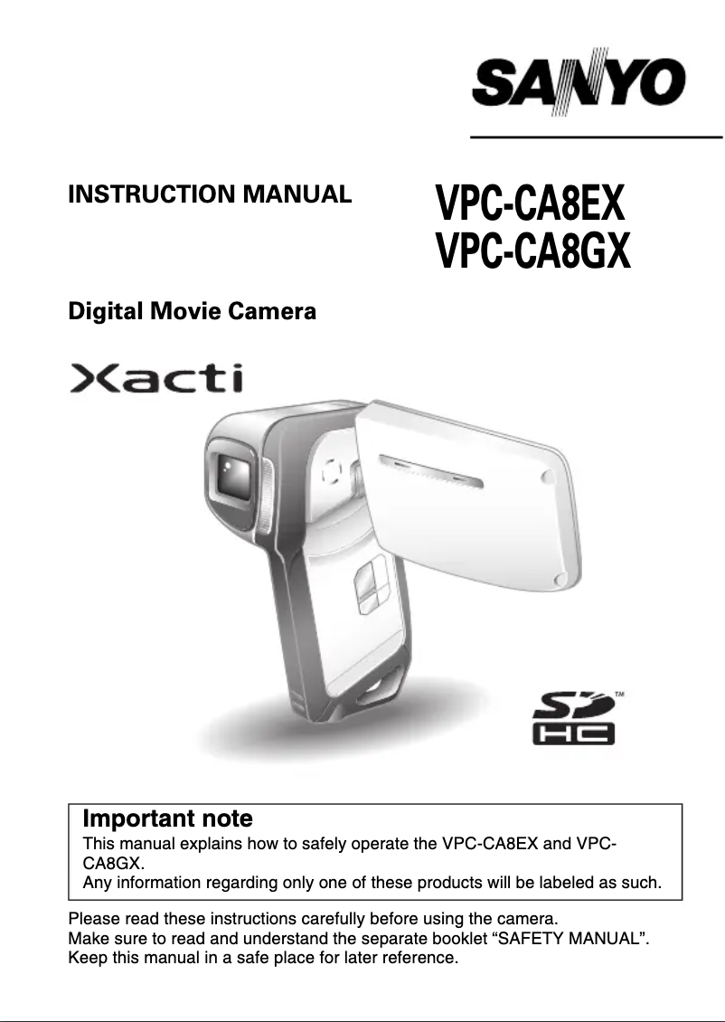 Image de la première page du manuel de l'appareil Xacti VPC-CA8EX