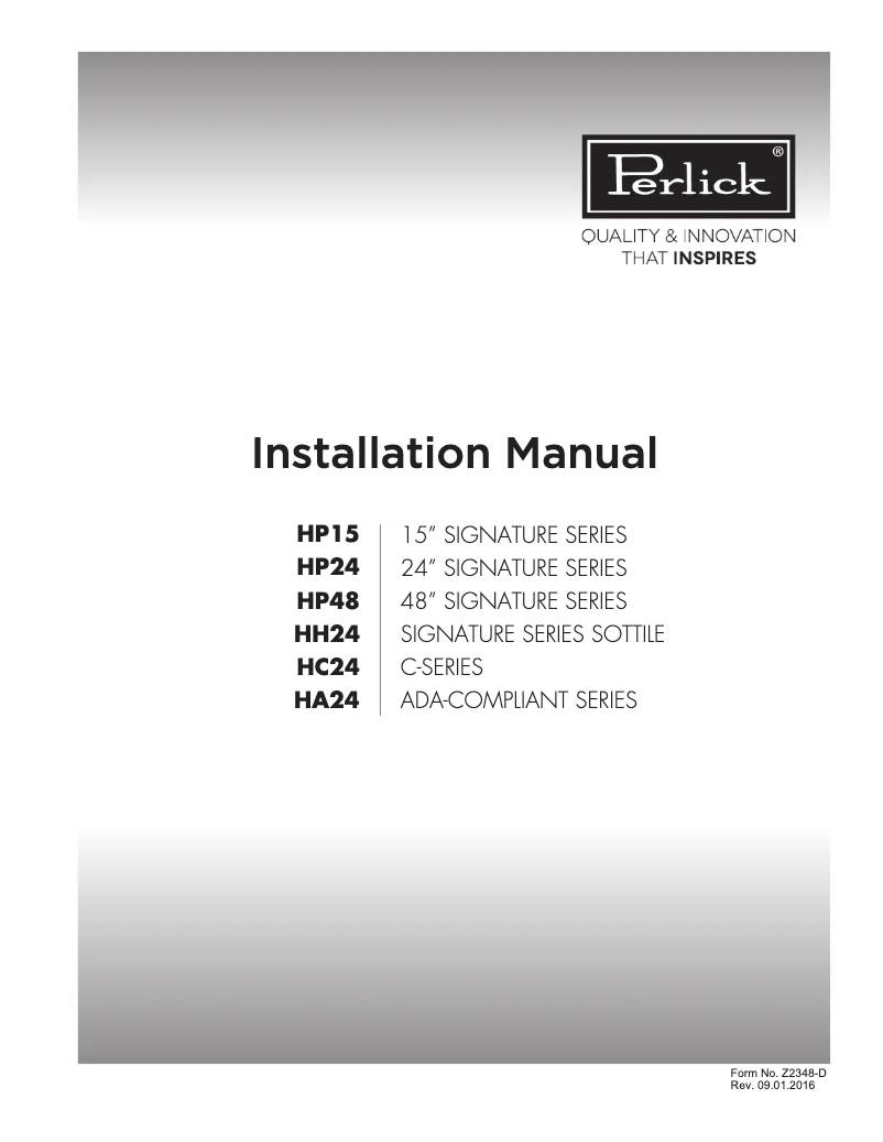 Page 1 de la notice Guide d'installation Perlick H50IMS-R