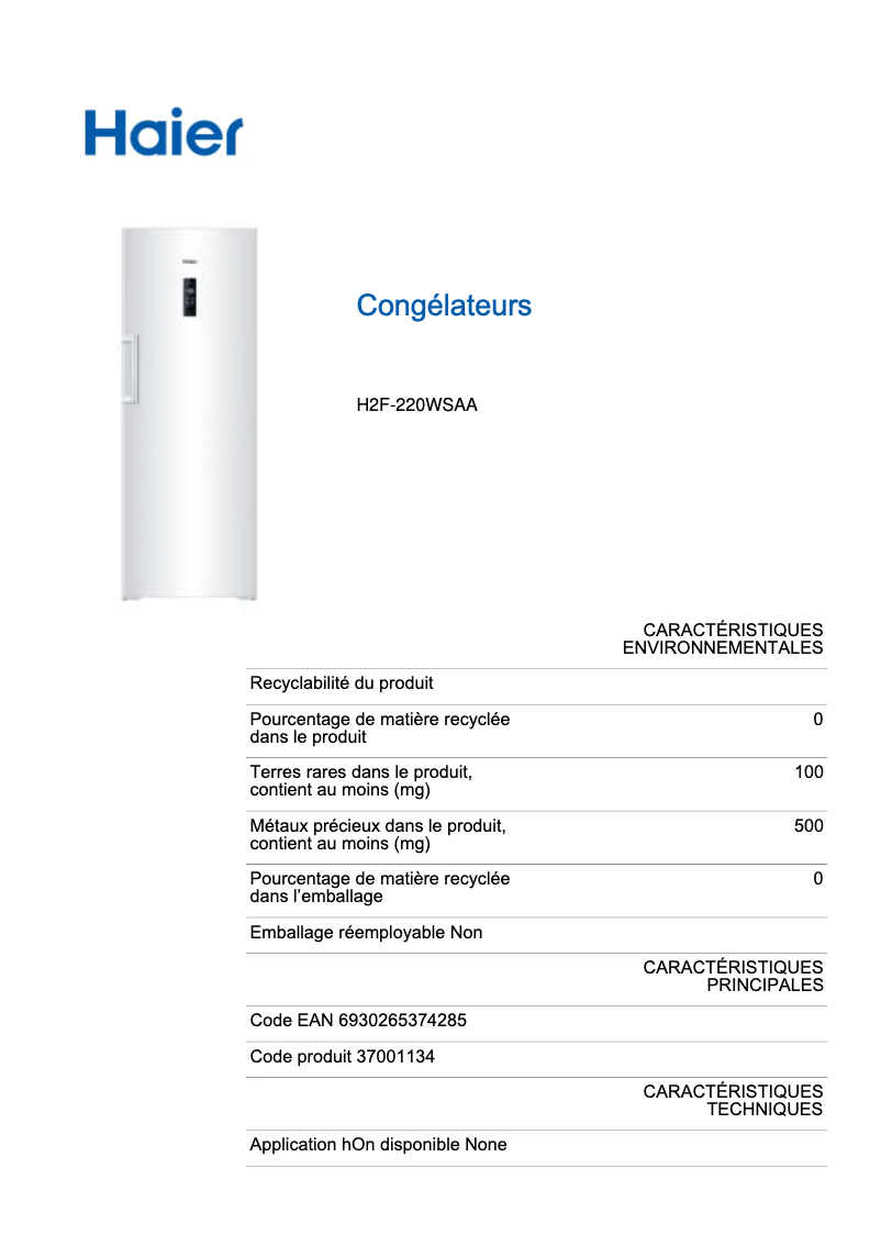 Página 1 del manual Etiqueta energética Haier H2F-220WSAA