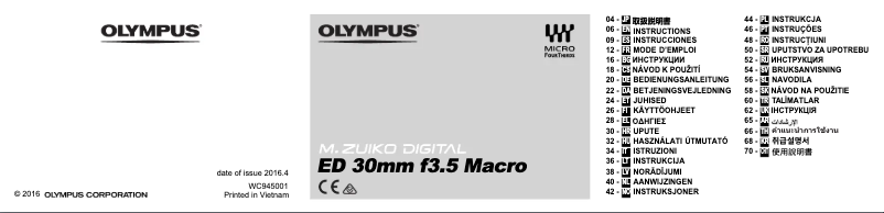 Image de la première page du manuel de l'appareil M.ZUIKO DIGITAL ED 30mm 1:3.5 Macro