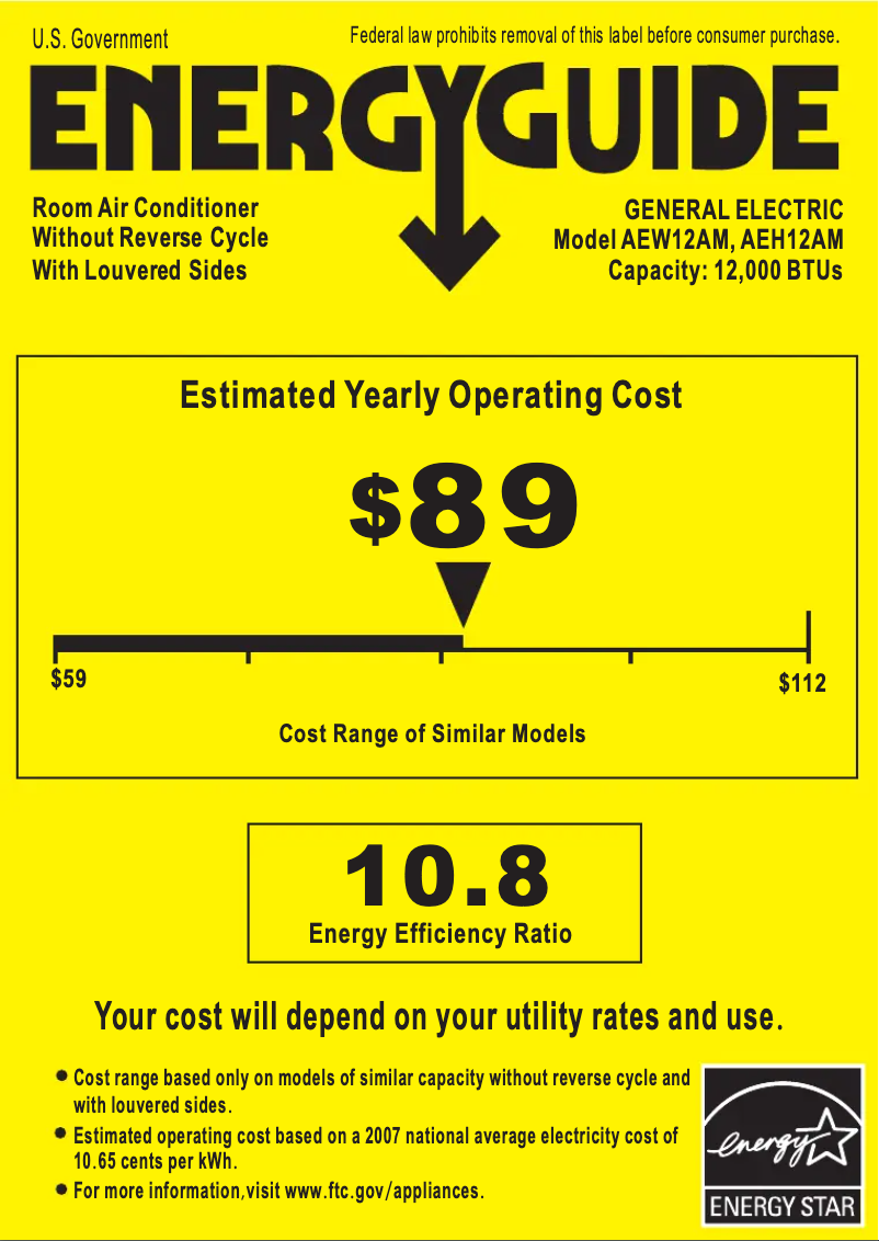 Página 1 del manual Etiqueta energética GE AEH12AM