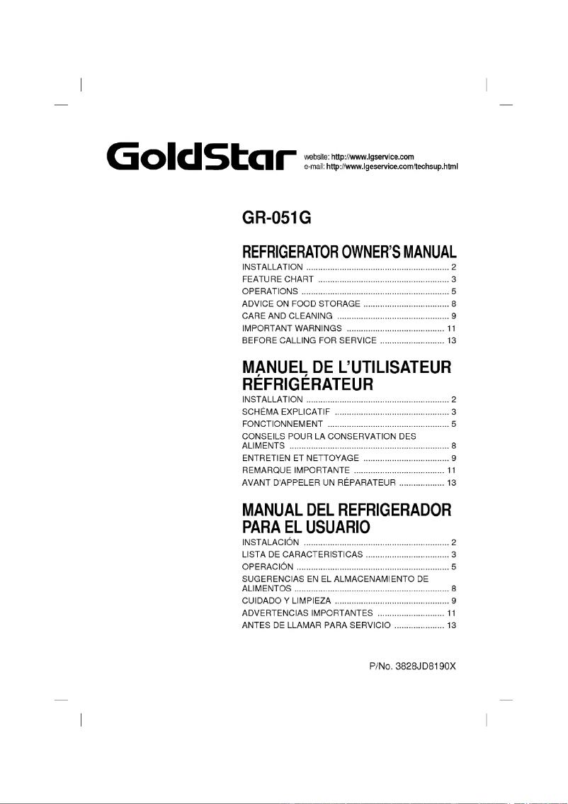 Image de la première page du manuel de l'appareil GR-051G