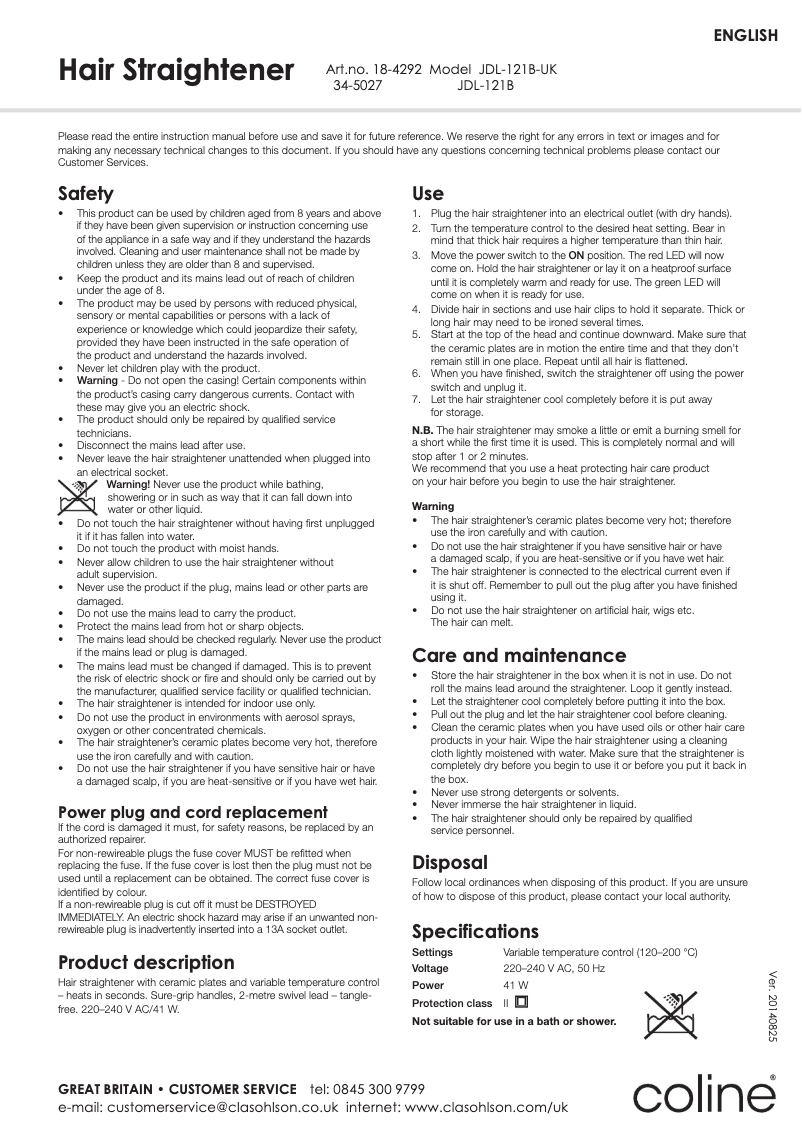 Imagen de la primera página del manual del dispositivo JDL-121B