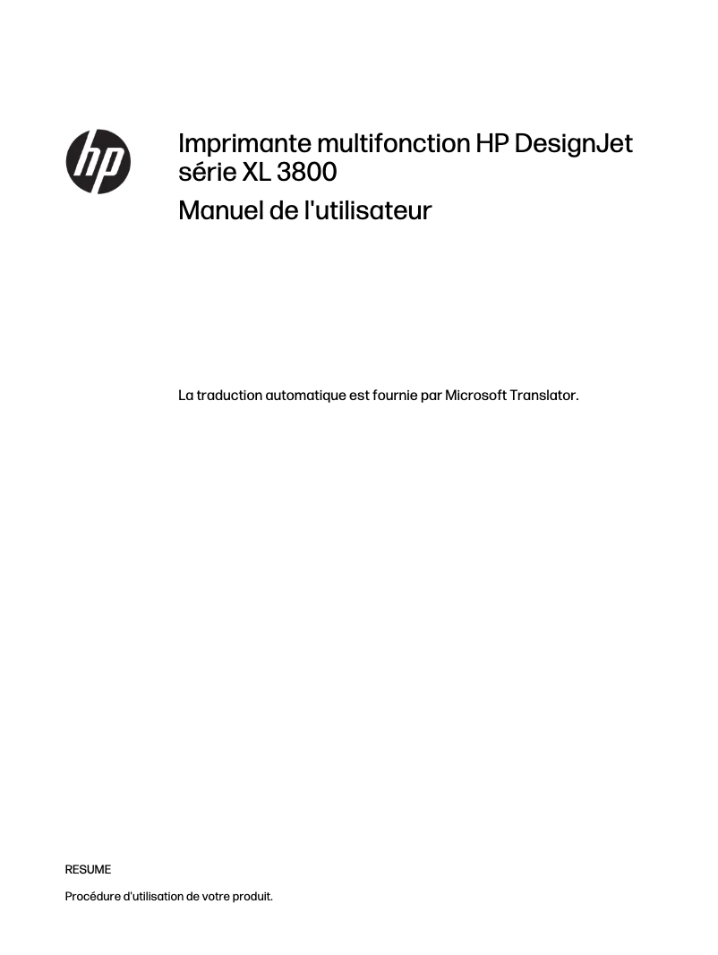Page 1 de la notice Manuel utilisateur HP DesignJet XL 3800