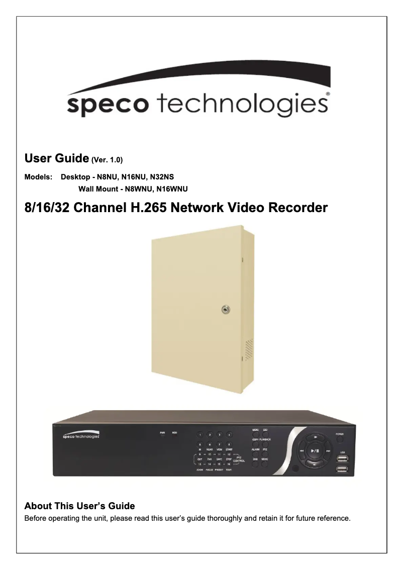 Page 1 de la notice Manuel utilisateur Speco Technologies N8WNU