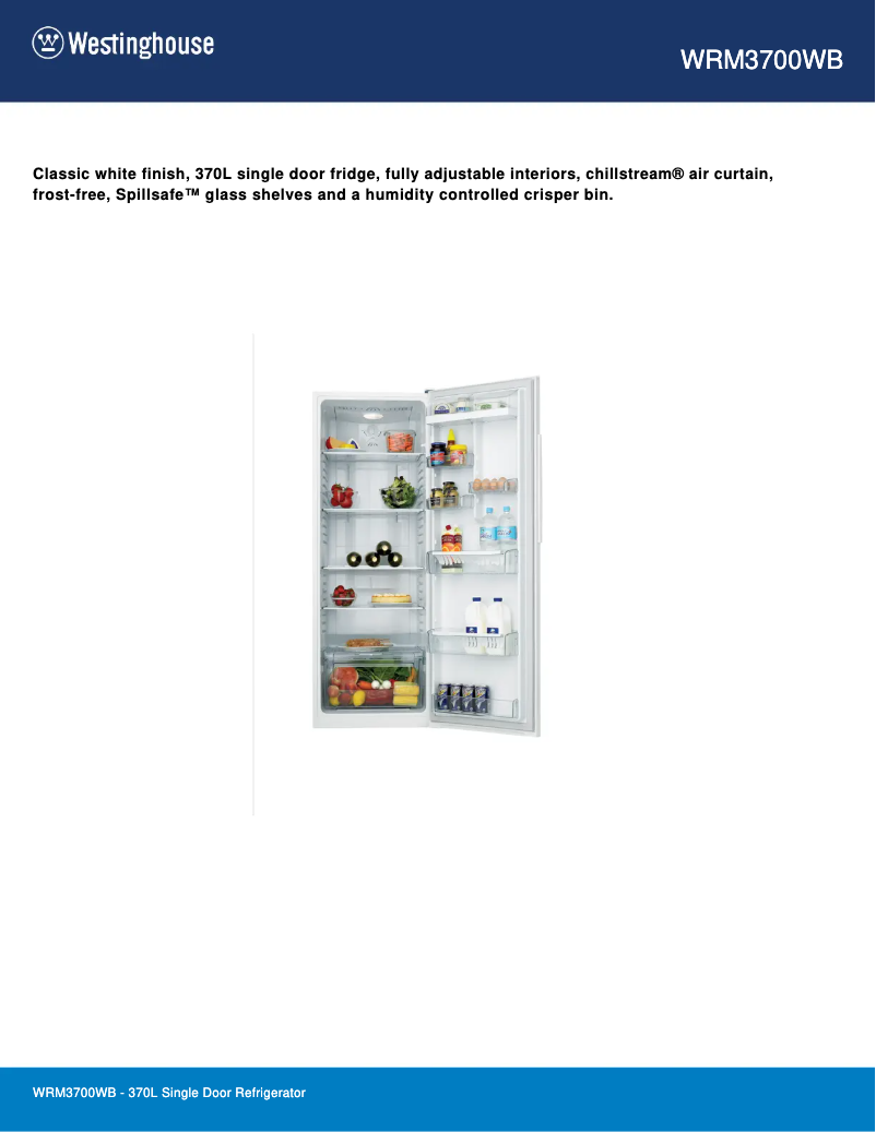 Página 1 del manual Ficha técnica Westinghouse WRM3700WB