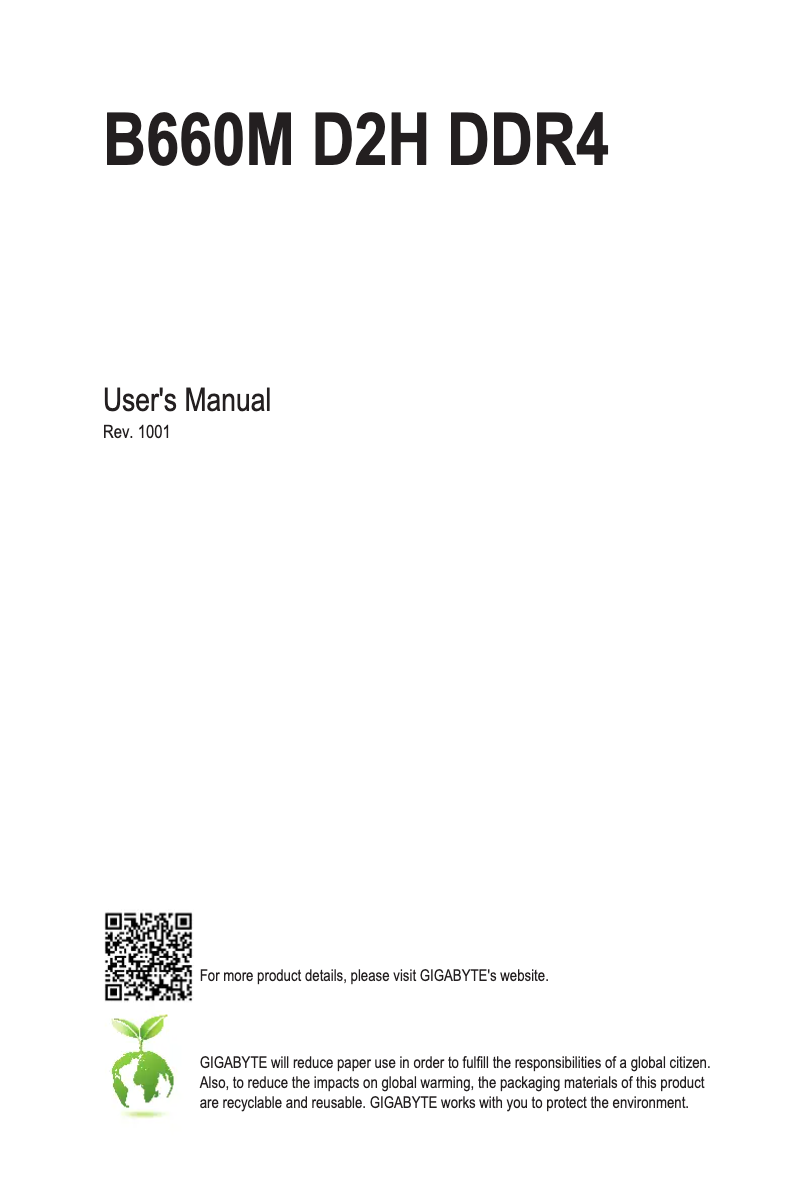 Page 1 de la notice Manuel utilisateur Gigabyte B660M D2H DDR4