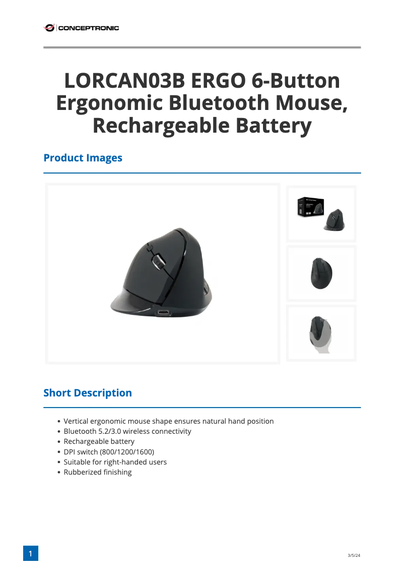 Page n°1 - Fiche technique Conceptronic LORCAN03B