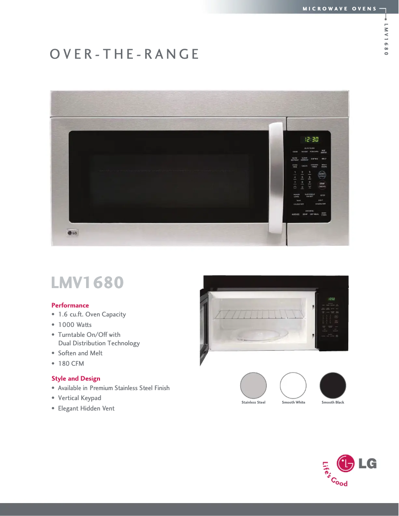 Page 1 de la notice Fiche technique LG LMV1680DS