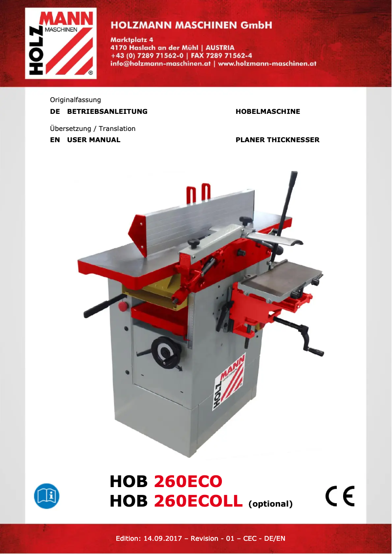 Page n°1 - Manuel utilisateur Holzmann HOB 260ECO