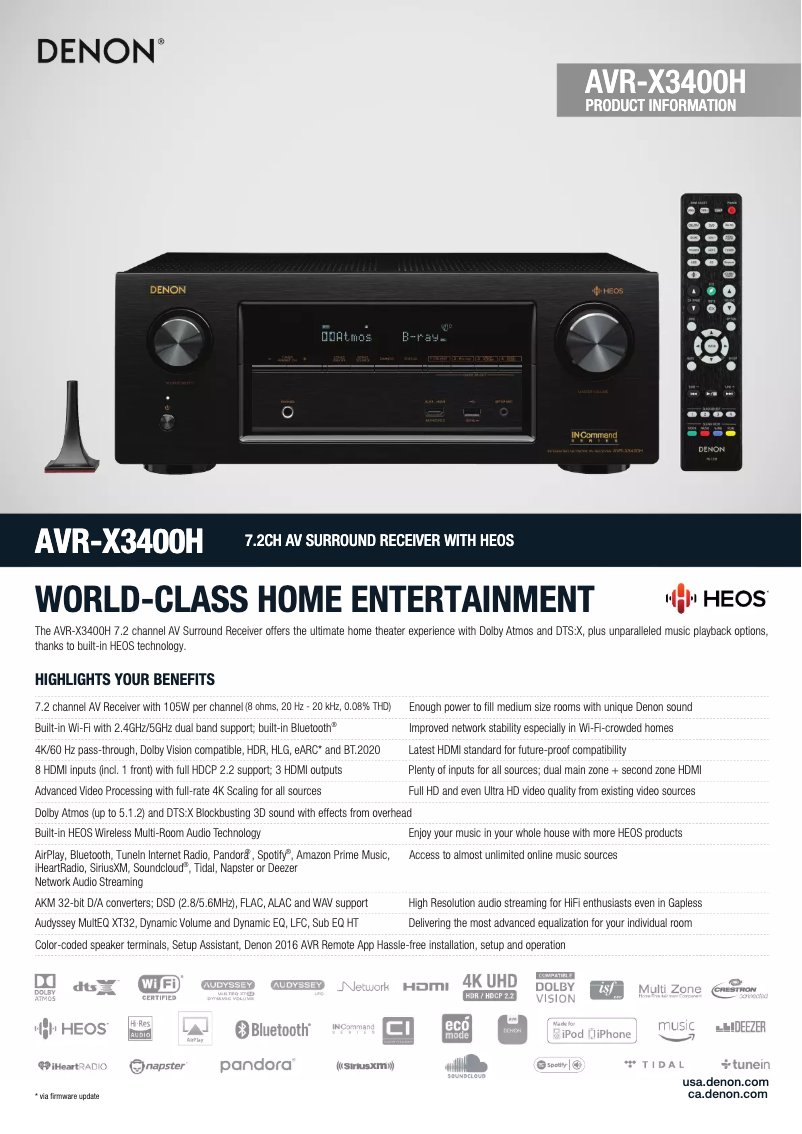 Page n°1 - Fiche technique Denon AVR-X3400H