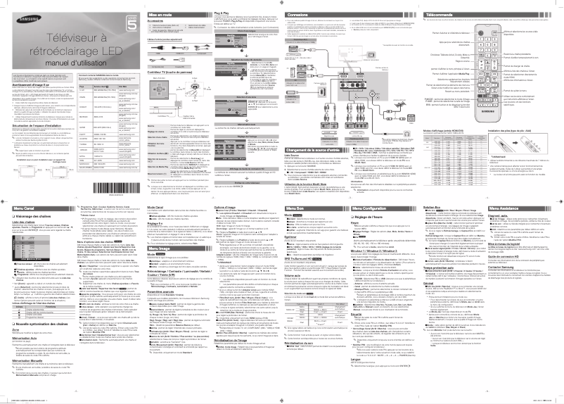 Page 1 de la notice Manuel utilisateur Samsung UA42EH5000R