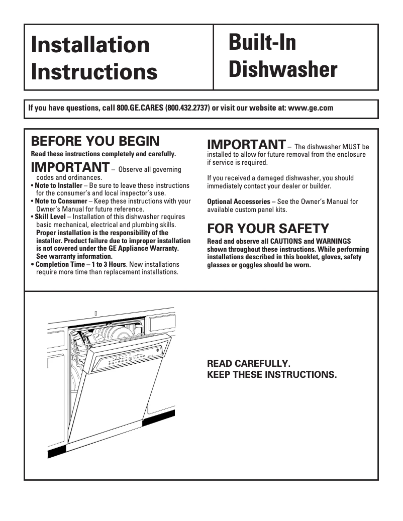 Page 1 de la notice Guide d'installation GE GSD6100KWW