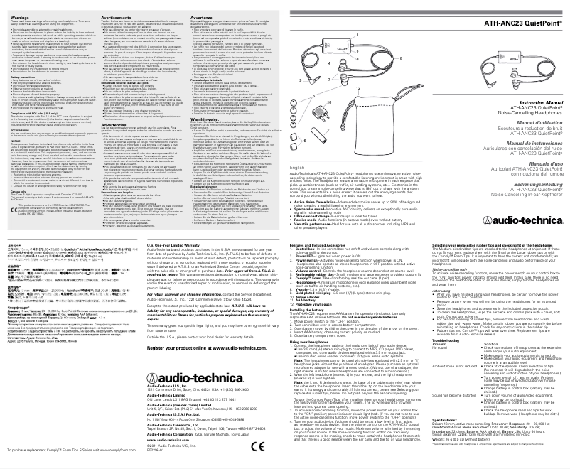 Page n°1 - Manuel utilisateur Audio-Technica ATH-ANC23BK