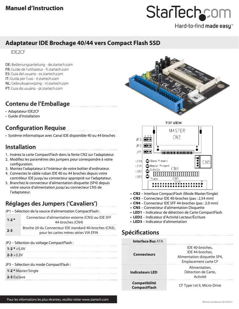 Page n°1 - Manuel utilisateur StarTech.com IDE2CF