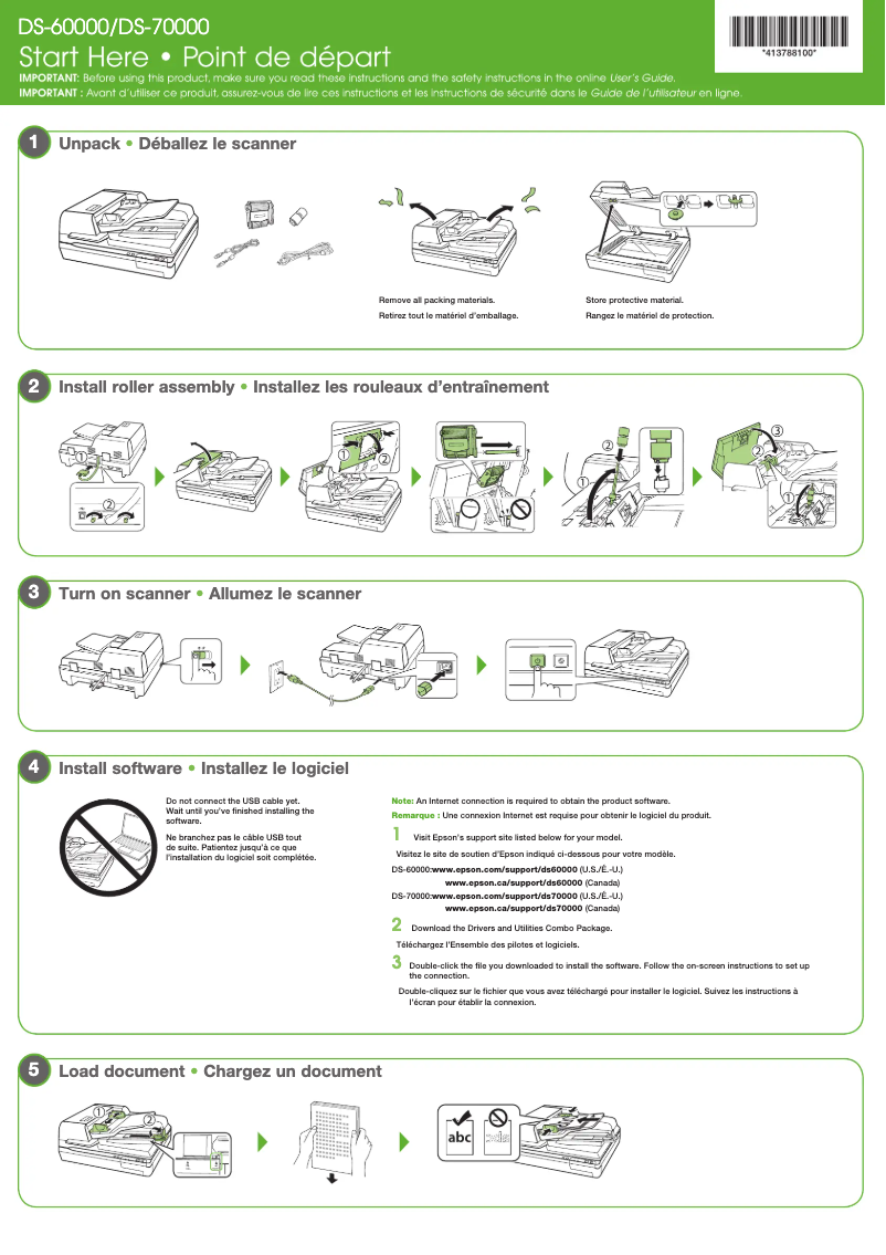 Page 1 de la notice Guide d'installation Epson WorkForce DS-60000