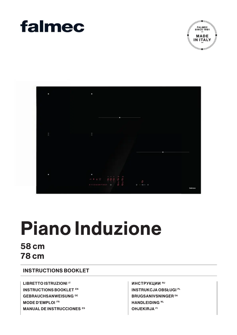 Page 1 de la notice Manuel utilisateur Falmec Induction Hob 78 cm