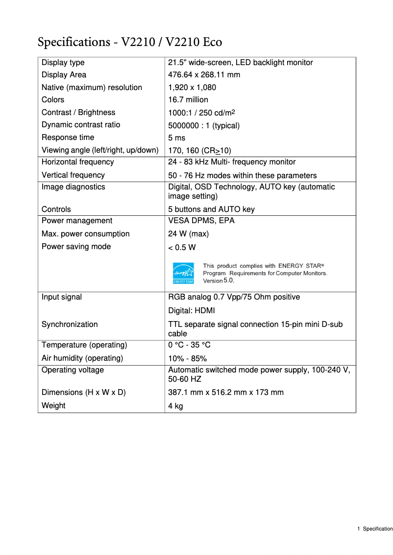Image de la première page du manuel de l'appareil V2410 Eco