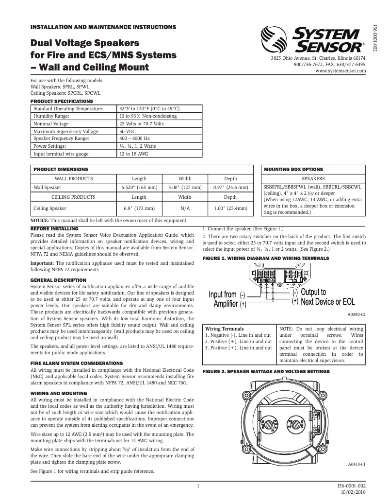Page n°1 - Manuel utilisateur System Sensor SPWL