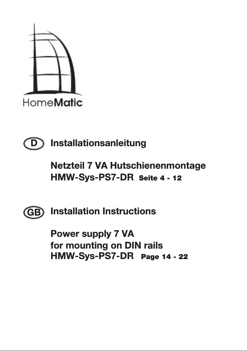 Page n°1 - Manuel utilisateur Homematic IP HMW-Sys-PS7-DR