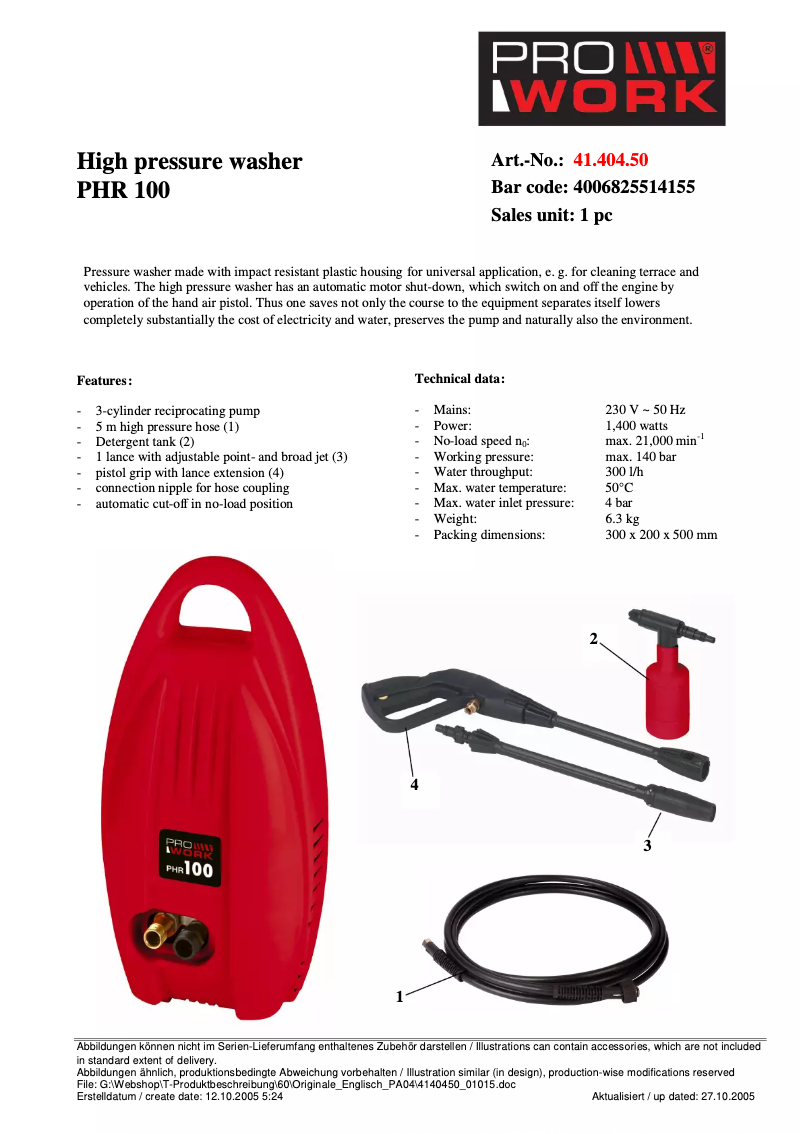 Página 1 del manual Manual de usuario Prowork PHR 100