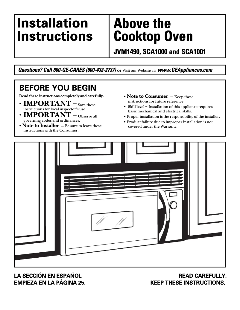 Page 1 de la notice Guide d'installation GE SCA1000DBB