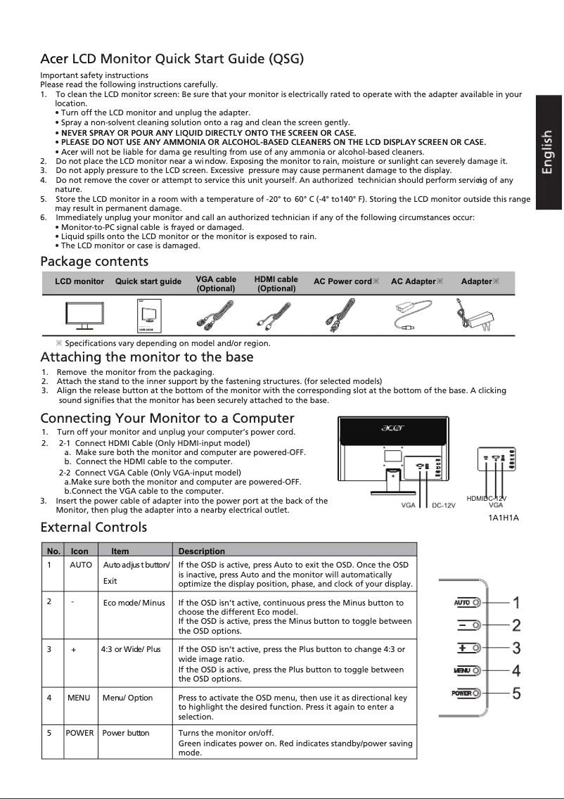 Page 1 de la notice Guide de démarrage rapide Acer EH200Q