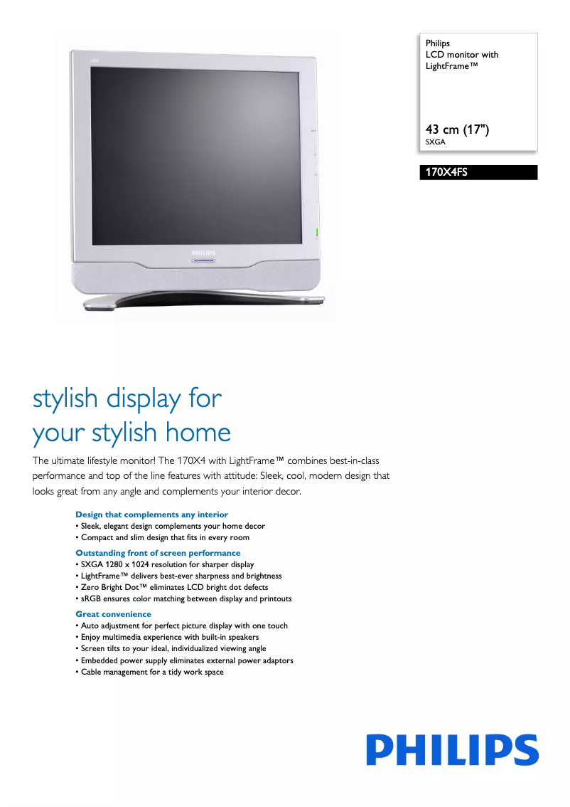 Page 1 de la notice Brochure Philips 170X4FS