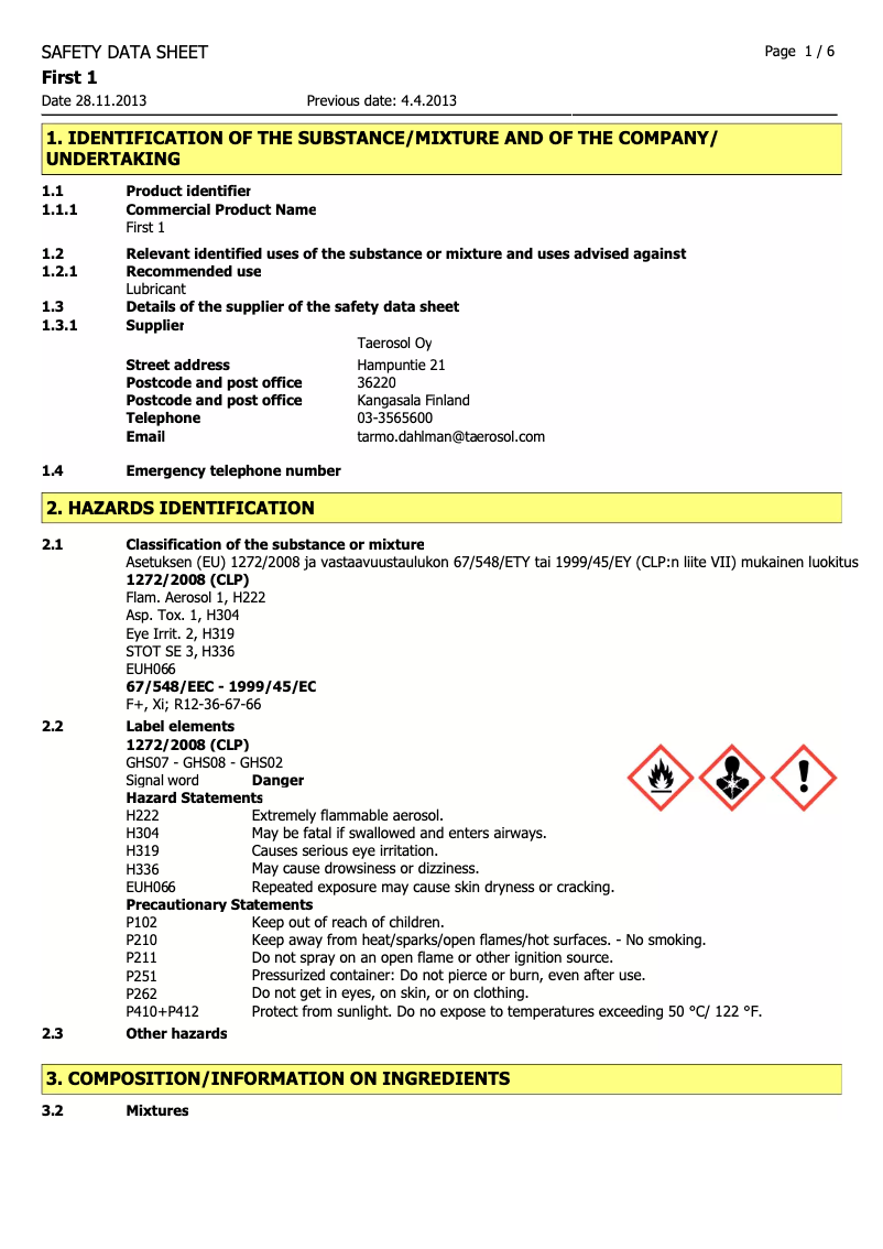Page 1 de la notice Manuel utilisateur Taerosol Teflon-Boosted Spray 85 ml