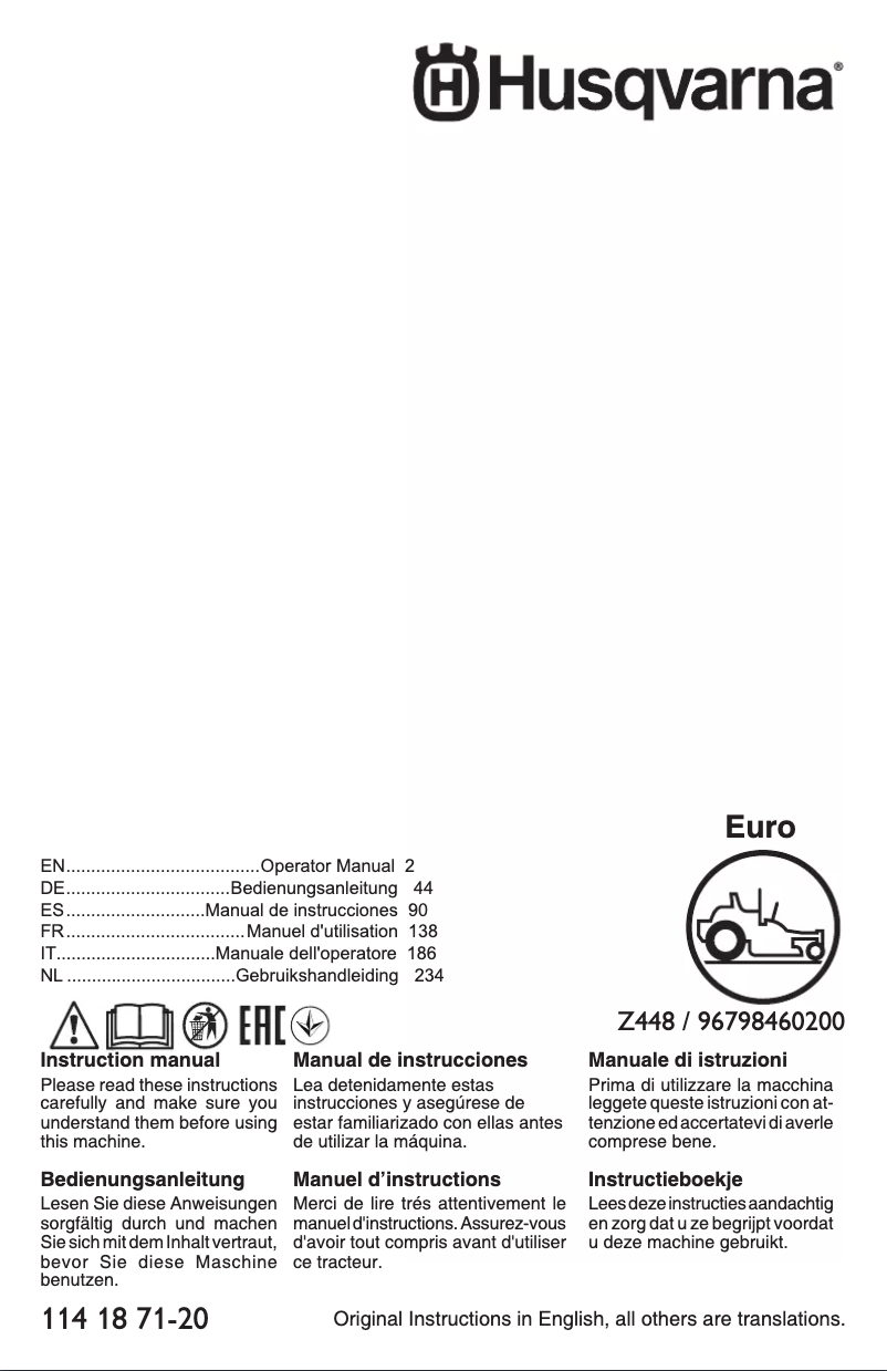 Page 1 de la notice Manuel utilisateur Husqvarna Z 448