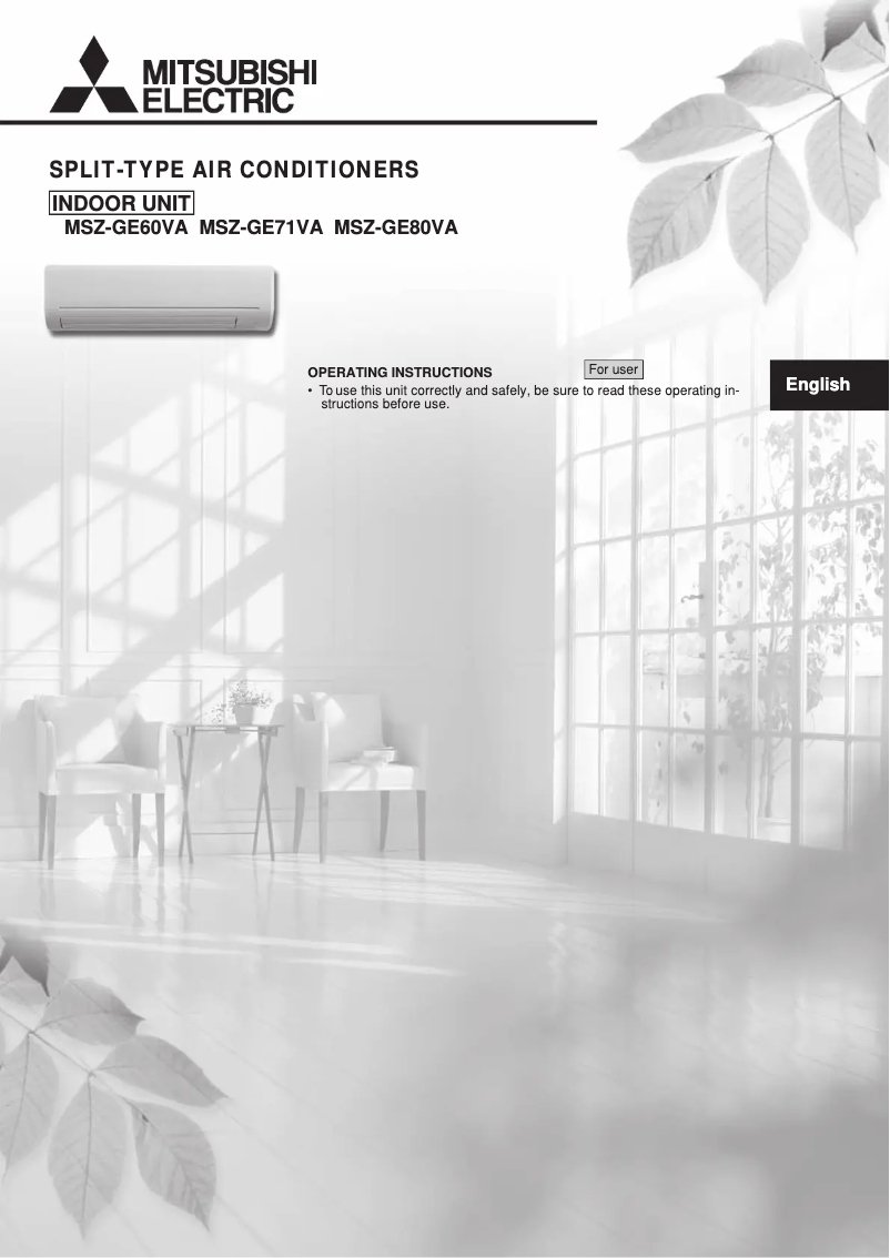 Page 1 de la notice Manuel utilisateur Mitsubishi MSZ-GE71VA
