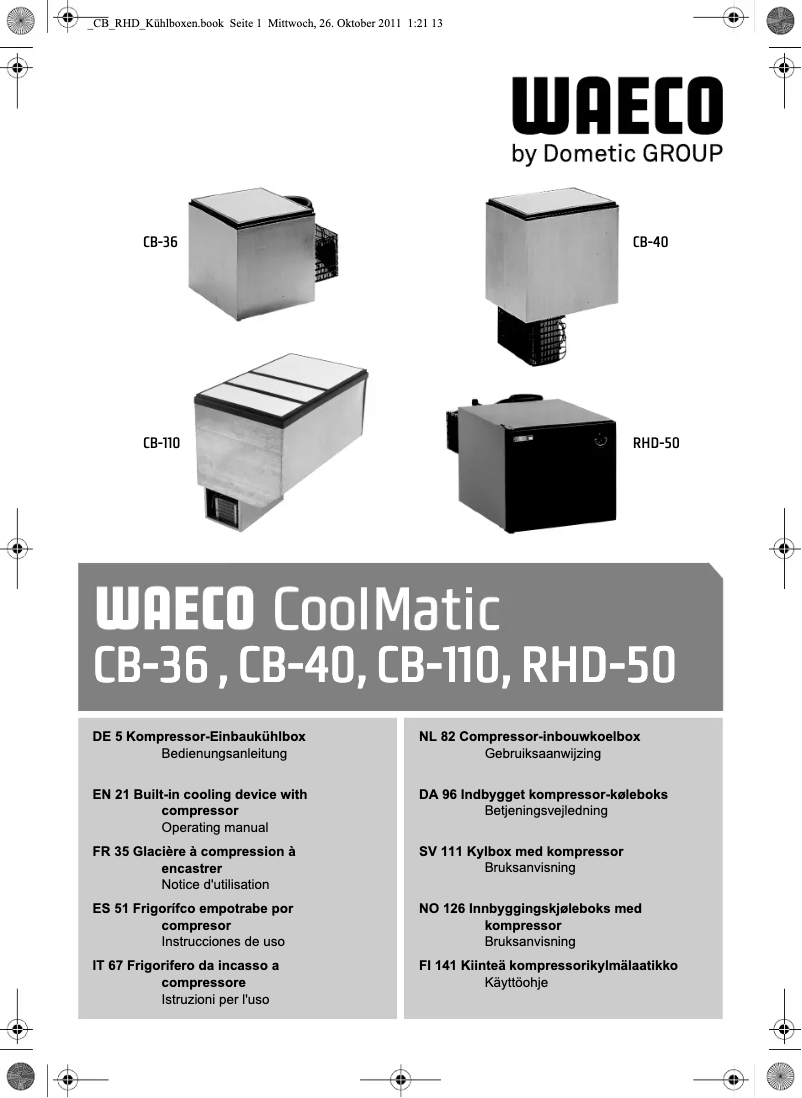 Page 1 de la notice Manuel utilisateur Waeco CoolMatic CB 40
