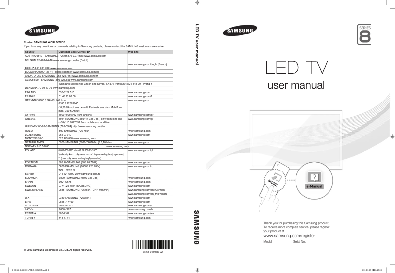 Page n°1 - Guide d'installation Samsung UE55F8500ST