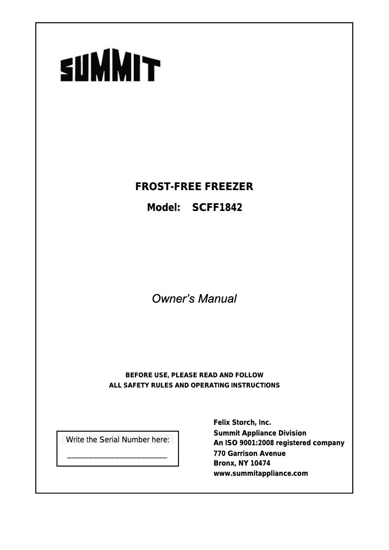 Page n°1 - Mode d'emploi Summit SCFF1842CSS