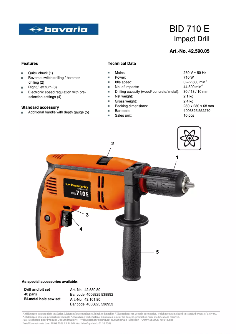 Página 1 del manual Ficha técnica Bavaria BID 710 E