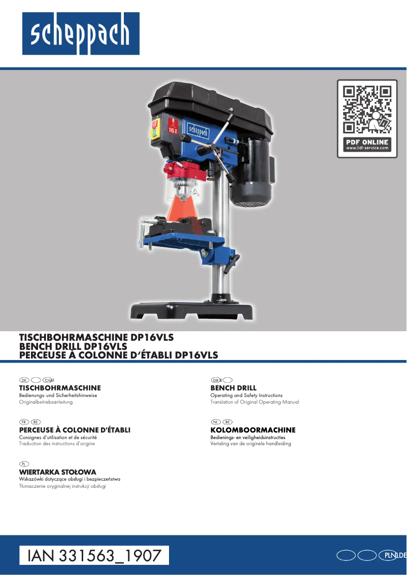 Page n°1 - Manuel utilisateur Scheppach DP16VLS