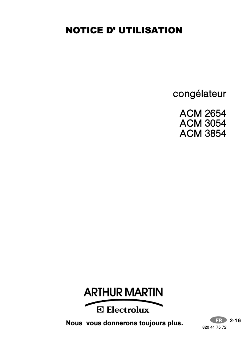 Page 1 de la notice Manuel utilisateur Arthur Martin-Electrolux ACM 2654