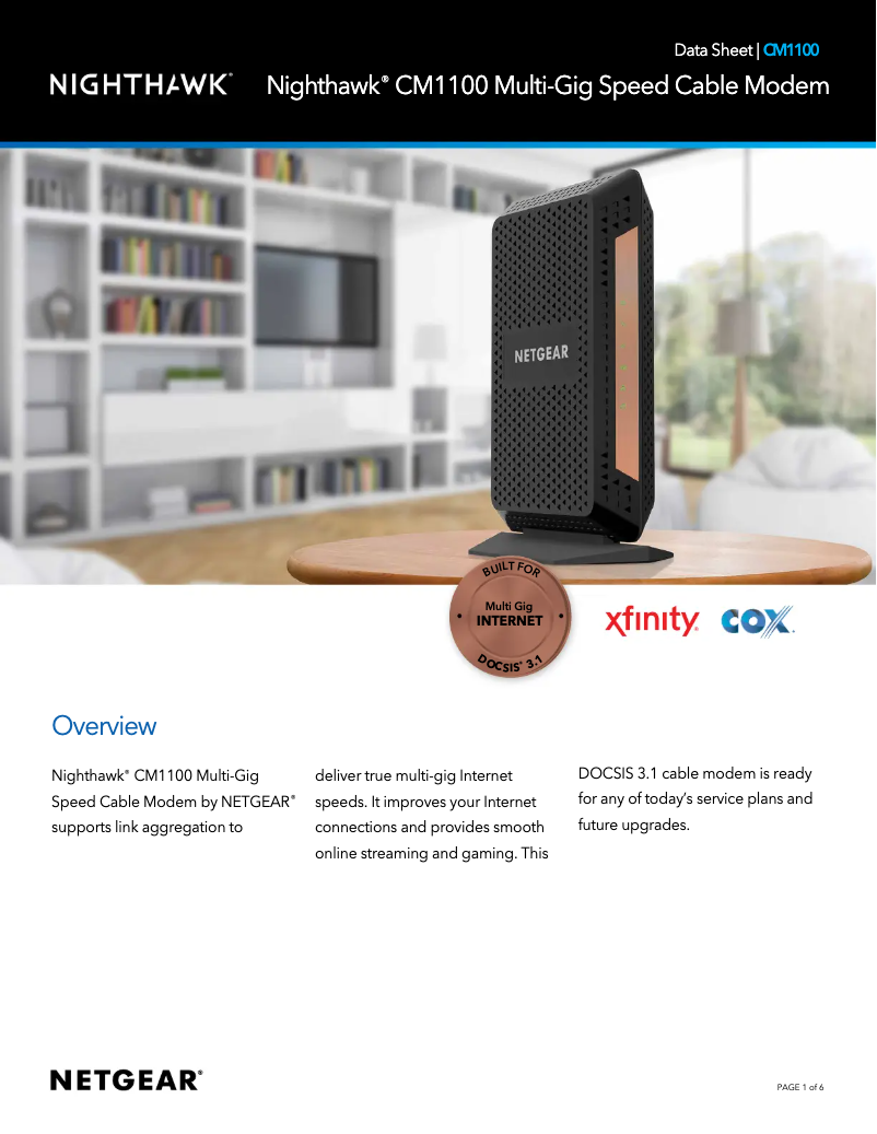 Page 1 de la notice Fiche technique Netgear Nighthawk CM1100