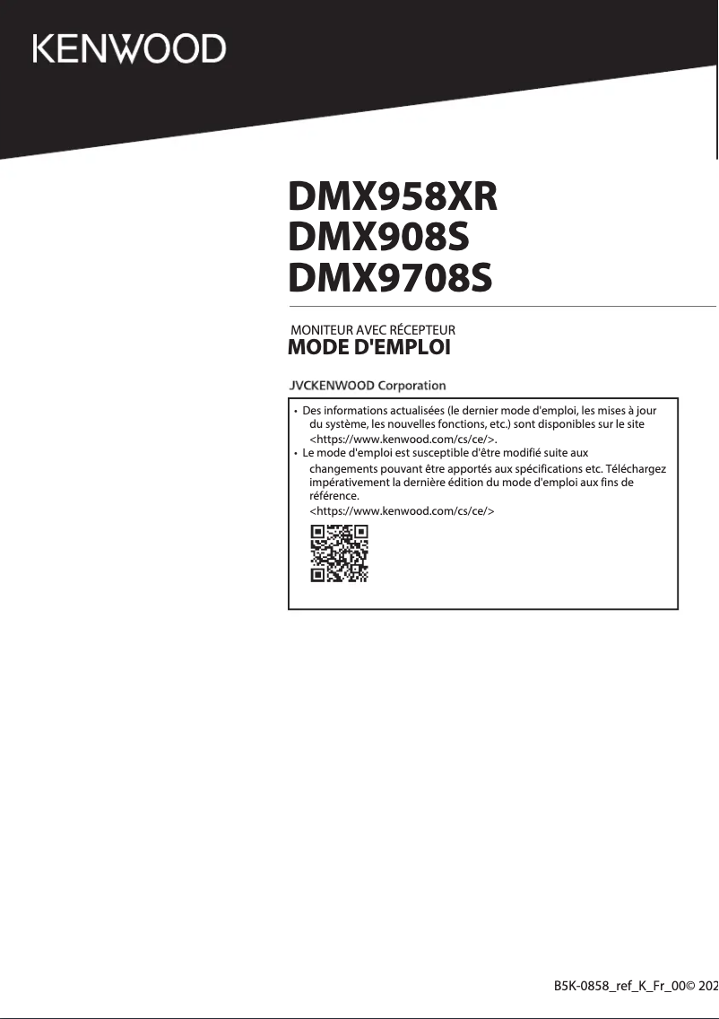 Page n°1 - Manuel utilisateur Kenwood Excelon DMX958XR