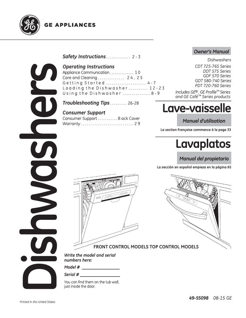 Page n°1 - Manuel d'utilisation et d'entretien GE PDT720SGHWW