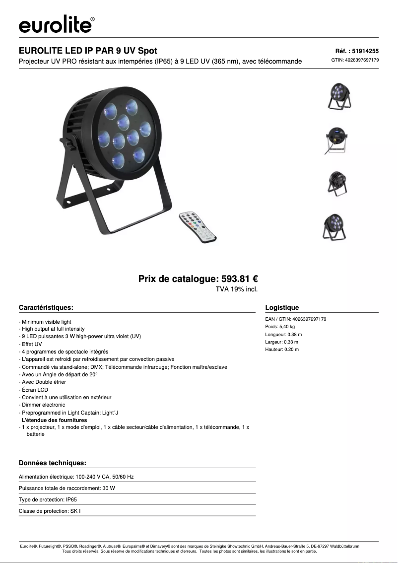 Page n°1 - Fiche technique Eurolite LED IP PAR 9