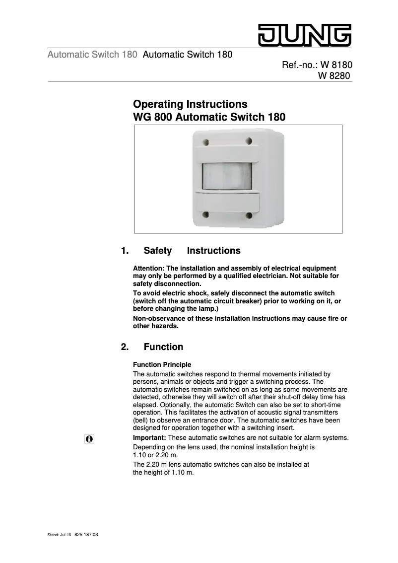 Page n°1 - Manuel utilisateur JUNG W8280
