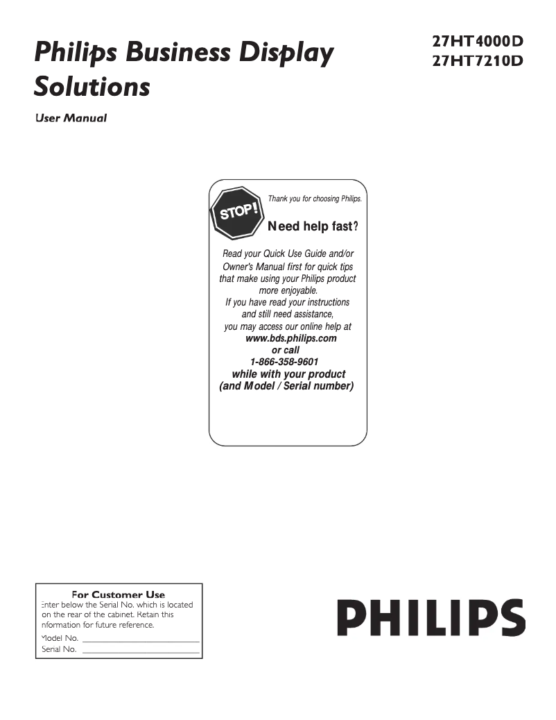 Page n°1 - Manuel utilisateur Philips 27HT7210D