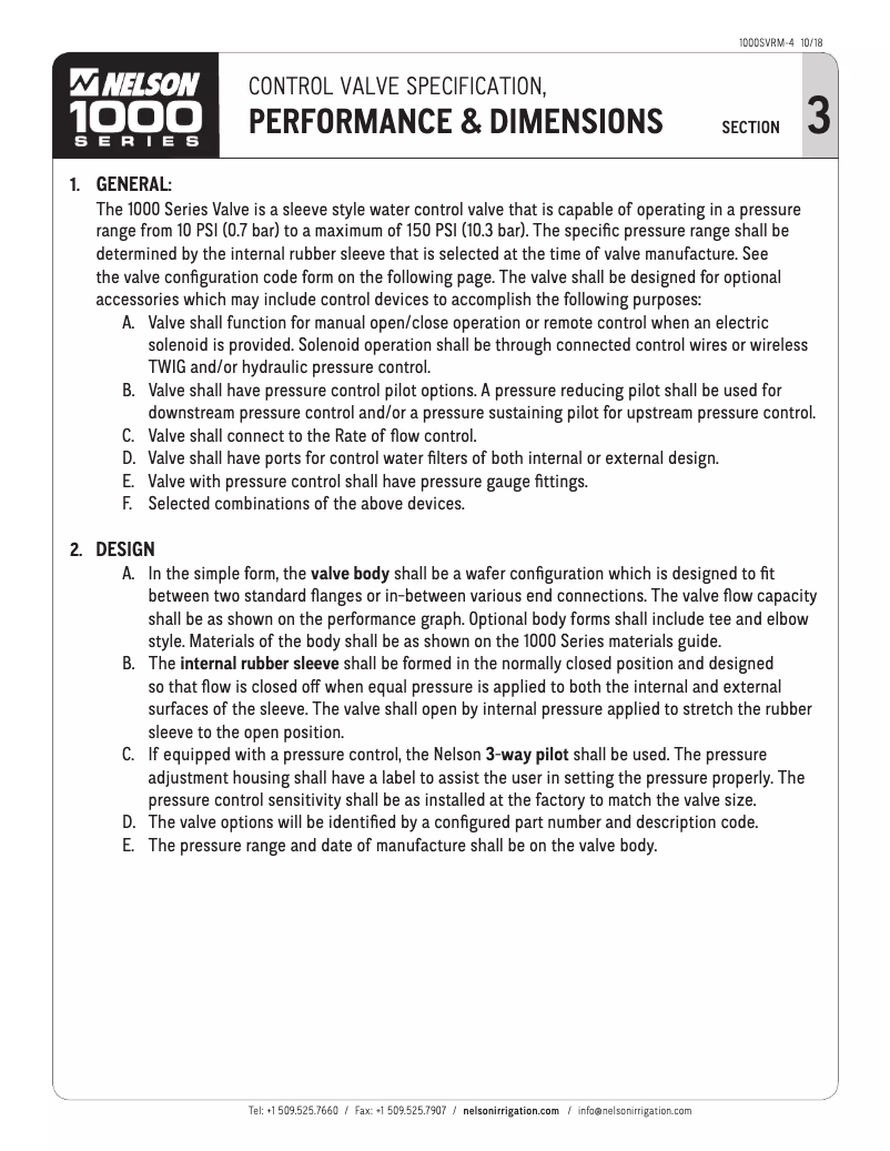 Page 1 de la notice Dessin technique Nelson 1000 Series On/Off Valves